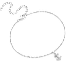 Smart Jewel Fusskette maritim mit Anker, Zirkonia Steine, Silber 925 28 cm Damen 