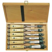 Ulmia GmbH ULMIA Stechbeitel-Satz in Holzkassette mit hellen Holzheft - 6, 10, 12, 16, 20 und 26 mm