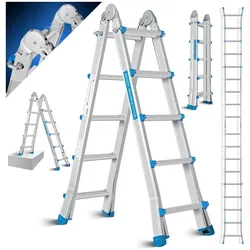 MASKO® Aluleiter Mehrzweckleiter 5,10m 4x5 Sprossen Teleskopleiter ? Multifunktionsleiter ? Aluleiter ? Klappleiter ? Anlegeleiter ? Bockleiter ? Schiebeleiter ? beidseitige Steh und Treppenleiter