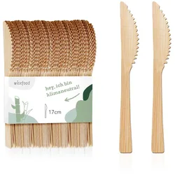 WISEFOOD 100 Stück - Bambus Messer 17 cm - Bambusmesser Einweg