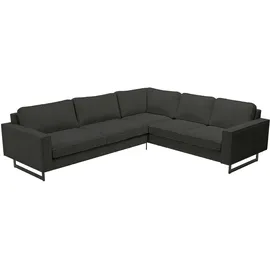 PLACES OF STYLE Ecksofa »Pinto, XXL, 250/290 cm, langer Schenkel, Ottomane«, Cord, Chenille, Lederoptik, mit Keder, Metallfüße, Wellenunterfederung, schwarz