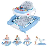 GOPLUS 6 in 1 Lauflernwagen, Lauflernhilfe faltbar mit Rädern, Baby Walker mit Fußkissen, Lichtern, Musik, Spielzeug & 3 verstellbare Höhen, Gehfrei für Baby ab 6 Monate, belastbar bis 12KG (Blau)