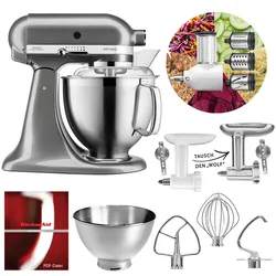 KitchenAid Küchenmaschine 5KSM185PS Fleischwolf Gemüse Set Medallion Silber