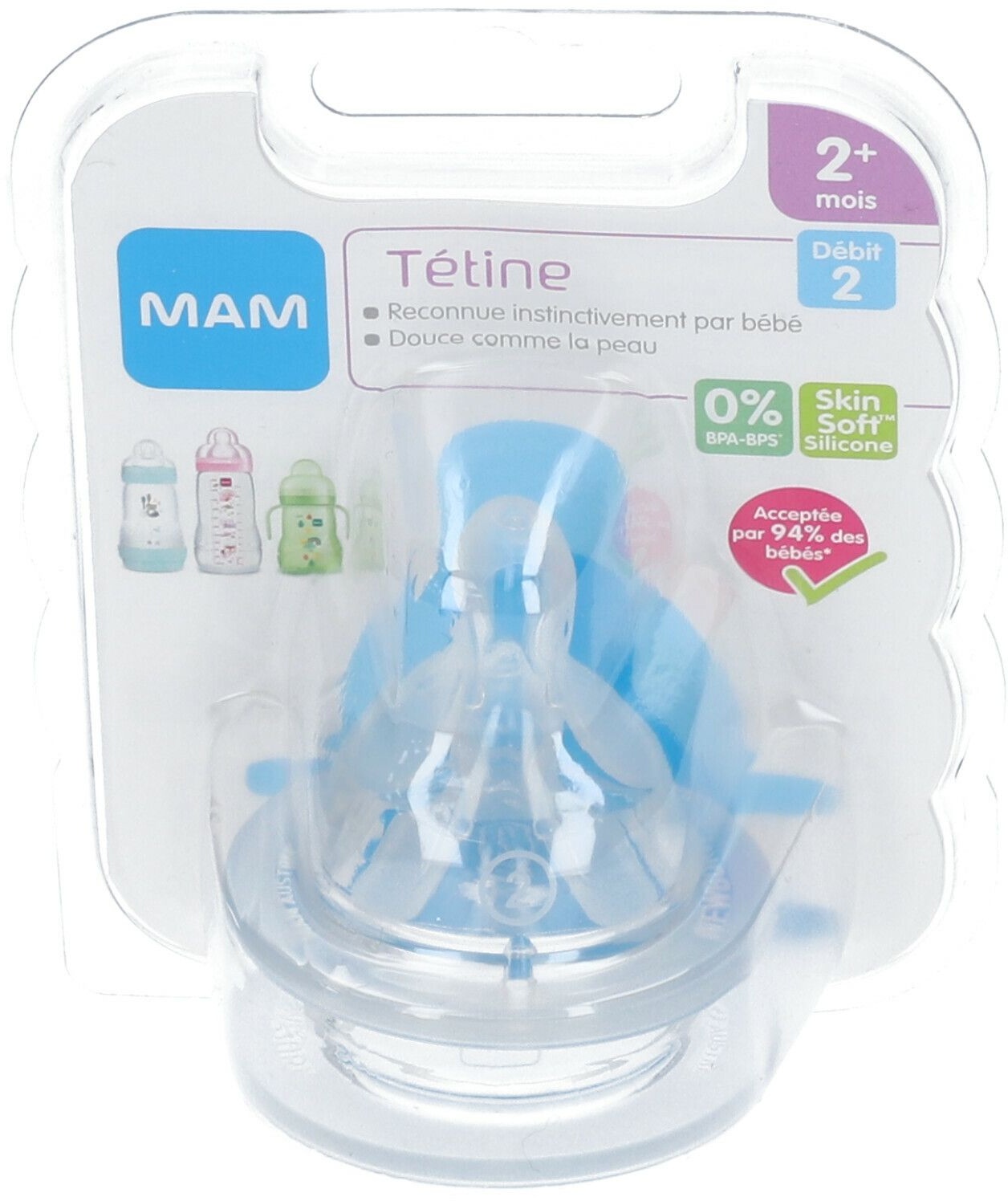 MAM Tétine silicone Soft 2 mois+ - Débit Moyen 2 2 pc(s) Sucette(s)