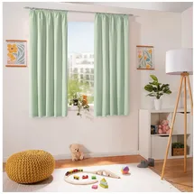 heimtexland ® Dekoschal Baumwolle Uni Blickdicht Vorhang Kräuselband Gardine Kinderzimmer Pastell Mint HxB 180x135 Typ625
