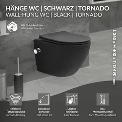 LuxeBath Spülrandlos Wand Hänge WC Toilette Tornadospülung Softclose kurz Bidet-Funktion