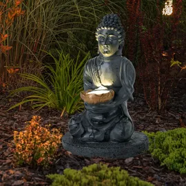 GLOBO 2er Set LED Solarleuchte Buddha Steinoptik, H 28 cm,