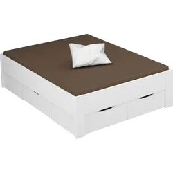 Stauraumbett RAUCH "Aditio", weiß, B:146cm H:50cm L:208cm, Betten, ohne Kopfteil, inklusive Schubkästen