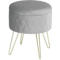 Woltu Polsterhocker mit Stauraum Samt Pouf rund hellgrau - Woltu