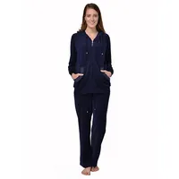 RAIKOU Hausanzug Freizeitanzug Nickianzug Fitnessanzug (80% Baumwolle smartweischer Nicki, 2teliger) mit Hellem Strasssteinen,Reißverschluss,Kapuze blau 36/38