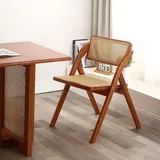 Mgchowue Retro Massivholz Klappstuhl, Rattan-Stuhl, Klappbar Stapelbar Esszimmerstuhl, Balkon Freizeit Armlos Beistellstuhl für Esszimmer Küche Balkon (Color : Style 2)