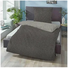 Traumschlaf Melange Flanell Bettwäsche Streifen Doubleface Kissenbezug 40x80 cm - grau;beige