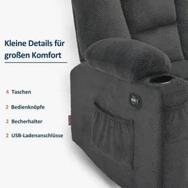 MCombo M MCombo 3 Sitzer Sofa mit Schlaffunktion, 3er Relaxsofa mit Taste 150° Verstellbar, Kinosessel mit Liegefunktion, 7009 (Grau) - Grau