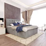 Fun Möbel Boxspringbett Schlafzimmerbett DASIO 180x200cm Stoff Hellgrau inkl. Bettkasten - Hellgrau