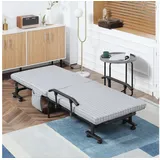 OKWISH Gästebett Klappbett 190x76x33cm mit Rollen & 5-stufiger Rückenlehne (Packung, 1-St., Platzsparendes Gästesofa, Gästebett & Reisebett aus Stahlrahmen) mit flexibler Liegefläche für Wohnzimmer, Büro & Camping grau|schwarz