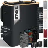 Kesser Wäschekorb Mit Deckel Faltbar Wäschebox Wäschetruhe Wäschetonne Wäschesammler Mit Herausnehmbaren Wäschesäcke Laundry Baskets Wäschesortierer Schwarz / 170 L - Kesser