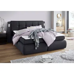 Boxspringbett COLLECTION AB "Borna", grau (anthrazit), B:225cm L:218cm, Komplettbetten, Boxspringbett, inklusive Bettkasten, LED-Beleuchtung und Topper