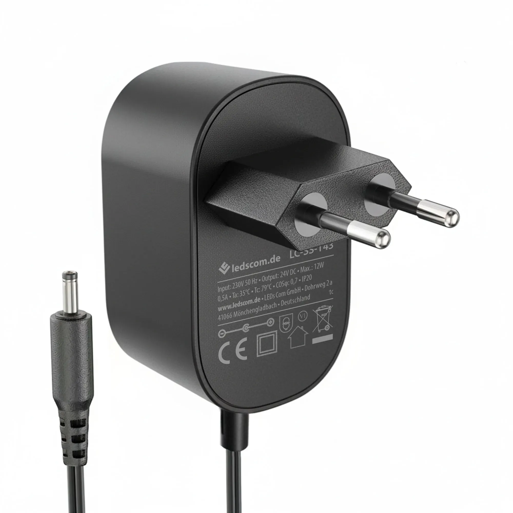ledscom.de 12W LED Netzteil für Stecksystem ATOM, Stecker, 24V DC, schwarz, IP20