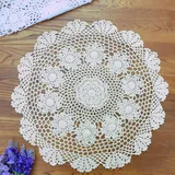 Kivivaka Kleine runde Spitzen-Tischdecke, Vintage-Stil, gehäkelt, Baumwolle, Blumendekor, 50 cm Durchmesser, Beige oder Weiß