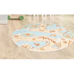 Kinderteppich ARTE ESPINA "Bambini 200", bunt (multi), H:5mm Ø:160cm, Polyester, Teppiche, Fantasievoll bedruckter Kinderteppich, angenehme Haptik