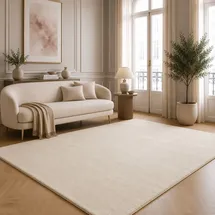 The CarPET Teppich THE CARPET "kuschelig & Super Soft, Anti-Rutsch Unterseite", beige, B:60cm H:16mm L:110cm, Polyester, Teppiche, Teppich, Waschbar bis 30 Grad, Felloptik, Wohnzimmer Teppich, Kundenliebling