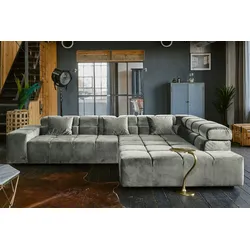 KAWOLA Sofa NEVADA Ecksofa Velvet silber Recamiere rechts