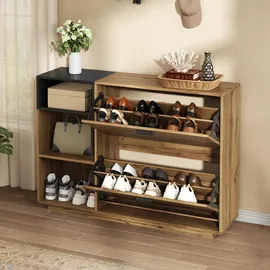 stilvora Schuhschrank 120 x 84,5 x 32 cm 3 offene + 2 Klappfächer / Natur