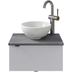 Waschtisch SAPHIR "Serie 6915 Waschschale mit Unterschrank für Gästebad, Gäste WC", weiß (weiß glanz, oxid dunkelgrau, weiß glanz), B:51cm H:39,8cm T:35cm, Waschtische, 51 cm mit Keramik-Aufsatzbecken und 1 Tür