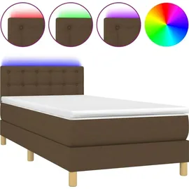 vidaXL Boxspringbett mit Matratze & LED Dunkelbraun 100x200 cm Stoff