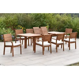 Merxx Batavia Set 17tlg., 8 Stapelsessel, 8 Aufl.,AZ-Tisch