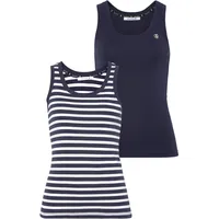 delmao Tanktop DELMAO, Damen, Gr. 40/42, blau (marine, weiß), Obermaterial: 100% Baumwolle, geringelt, gestreift, unifarben, Basic, sehr figurbetont hüftlang, Rundhals, Tops Tanktop, in unterschiedlichen Varianten