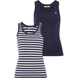 delmao Tanktop DELMAO, Damen, Gr. 40/42, blau (marine, weiß), Obermaterial: 100% Baumwolle, geringelt, gestreift, unifarben, Basic, sehr figurbetont hüftlang, Rundhals, Tops Tanktop, in unterschiedlichen Varianten