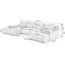 beautysofa Ecksofa Benny U-Form mit Schlaffunktion & Bettkasten & Ottomane – POSO 27 Rosa – Modernes Polstersofa - Rosa