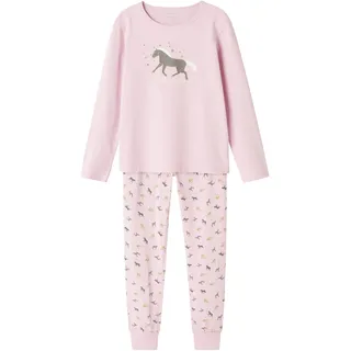NAME IT "NKFNIGHTSET CORSAGE HORSE NOOS", Kinder, Gr. 110 (116), rosa (corsage), Jersey, Obermaterial: 95% Baumwolle, 5% Elasthan, bedruckt, casual, regular fit knöchellang, Rundhals, Langarm, Homewear-Sets