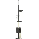 PawHut Kratzbaum Deckenhoch 200-240 cm höhenverstellbar Katzenbaum mit Hängematte, Höhle, Kratzstamm, Rampe, Sitzstangen, Katzenkratzbaum für Katzen unter 5 kg, Dunkelgrau   Aosom