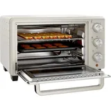HOMCOM Minibackofen mit Drehspieß, Backofen kleine 21 L Toasterofen mit 1 Drahtgestell und 1 Backblech, 3 Kochmodi, 100 °C-230 °C, Edelstahl, Glas, Cremeweiß   Aosom.de