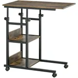 Homcom Beistelltisch mit Rollen Metall Braun 80 x 40 x 72-82 cm