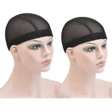 2 Stück Schwarze Spandex Mesh Dome Perückenkappen Elastische Häkelgeflecht Perücke Caps für die Herstellung Perücke (Schwarz M)