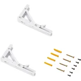 Emuca - Klappbare Bodenträger, 203mm, Set mit 2 Klapphaltern für Regal, max. 40 kg, Weiß, Stahl