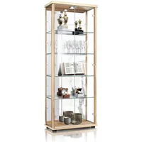 K-Möbel Glasvitrine, Buche, Glas, 4 Fächer, Rechteckig, 67x176x33 cm,