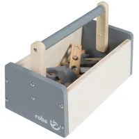 roba Werkzeugkiste für Kinder, Holzwerkzeugkasten, Holzbaukasten inklusive 22-teiligem Werkzeug