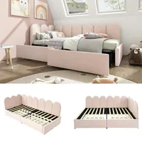 Merax Polsterbett Einzelbett mit Schubladen Stauraumbett Samt Daybett Tagesbett Schlafsofa 90x200cm Rosa(Ohne Matratze)