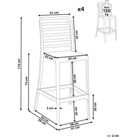 Beliani Barstuhl 2er Set mit Lehne Fußstützen Metallbeine Boho Cassita