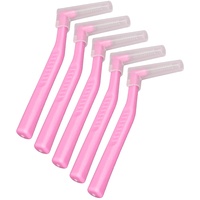 Tragbare L-förmige Interdentalbürsten, feine Textur, medizinischer Nylondraht, 5 Stück L-förmige Interdentalbürsten für die Zahnpflege(Rosa)