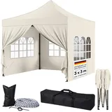 STEELSØN Pavillon Rynara Premium Faltpavillon wind- & wetterfest, mit 4 Seitenteilen, (3x3 m, beige), UV-Schutz, Gartenpavillon mit Seitenwänden braun