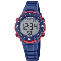 Calypso Kinderuhr Digital - Kautschuk Blau - Wasserdicht 10 ATM - Datum & Kalender Stoppuhr Doppelte Zeitzone Licht Alarm 12/24h - Digital Crush - K5801/4