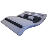 SalesFever Polsterbett LED 140x200 cm | LED-Beleuchtung | Bezug Kunstleder | B 176 x T 262 x H 69 cm | weiß mit LED-Kopfteil in