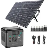 SWAREY Tragbare Powerstation mit 100W Solarpanel, 222Wh Lithium Batterien, 300W (Spitze 600W) AC Ausgang, 65W USB-C Anschluss, Solargenerator für Outdoor, Camping, Reisen, Angeln, Wohnmobil