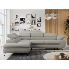 MKS Meble Ecksofa Sofa Grau, Wohnlandschaft L-Form mit Schlaffunktion und Bettkasten, Schlafsofa mit Bettkasten, Sofa mit Einstellbare Kopfstützen, Peter L ... - Hellgrau