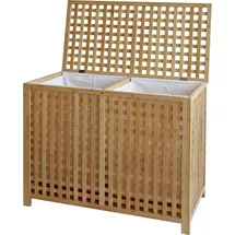 CLP Wäschebox für Schmutzwäsche 2 Fächer Dorothea, Wäschesammler Holz Wäschesäcke waschbar herausnehmbar, Bambusrahmen für Badezimmer